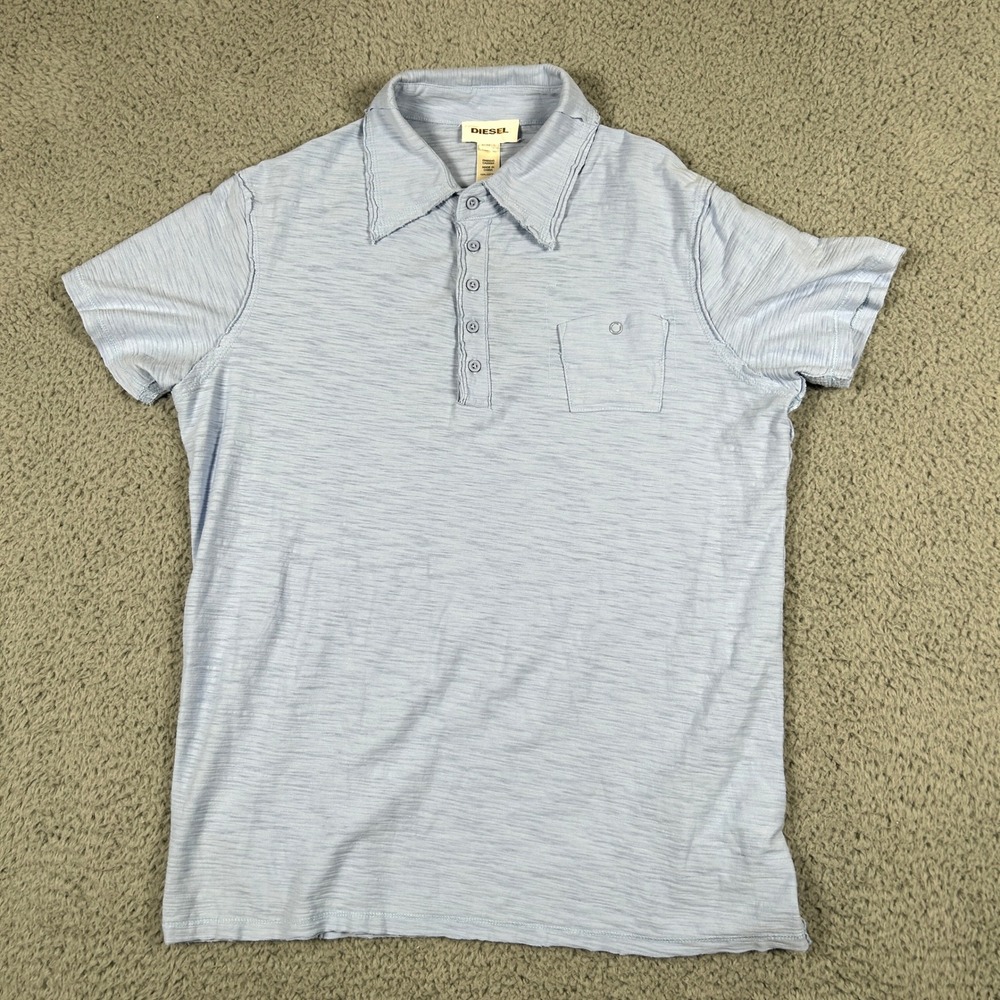 Diesel Mens L Light Blue Polo Shirt Cotton Casual Short Sleeve Top‎